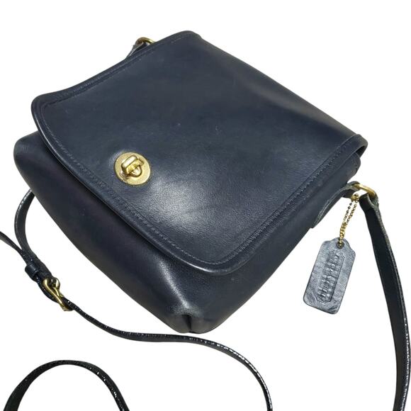 Vintage Coach Companion Flap Crossbody Bag Black Leather Creed 9076 - Picture 2 of 13